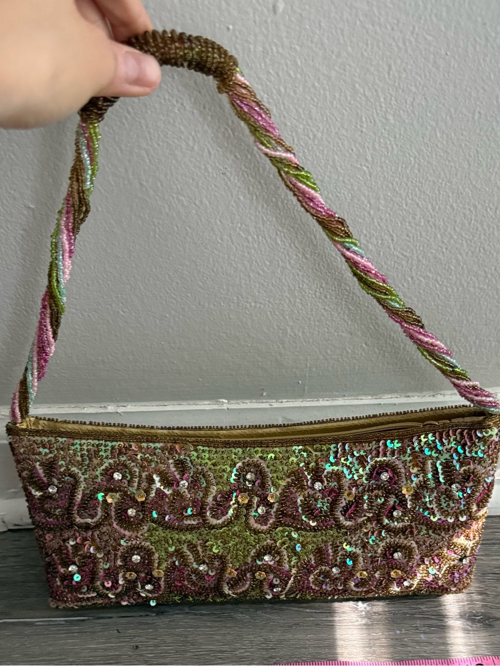 🧚‍♂️🦄💖✨Y2k Fairycore Beaded Mini Baguette Purse in Pink and Green